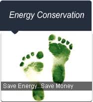 Green Footprints with the Words &quot;Energy Conservation&quot; and &quot;Save Energy ...Save Money&quot; under them