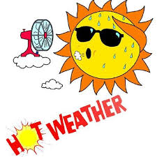 Cartoon Graphic of Sun sweating in front of a fan