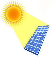 Cartoon Graphic of Sun shine light on a solar panel